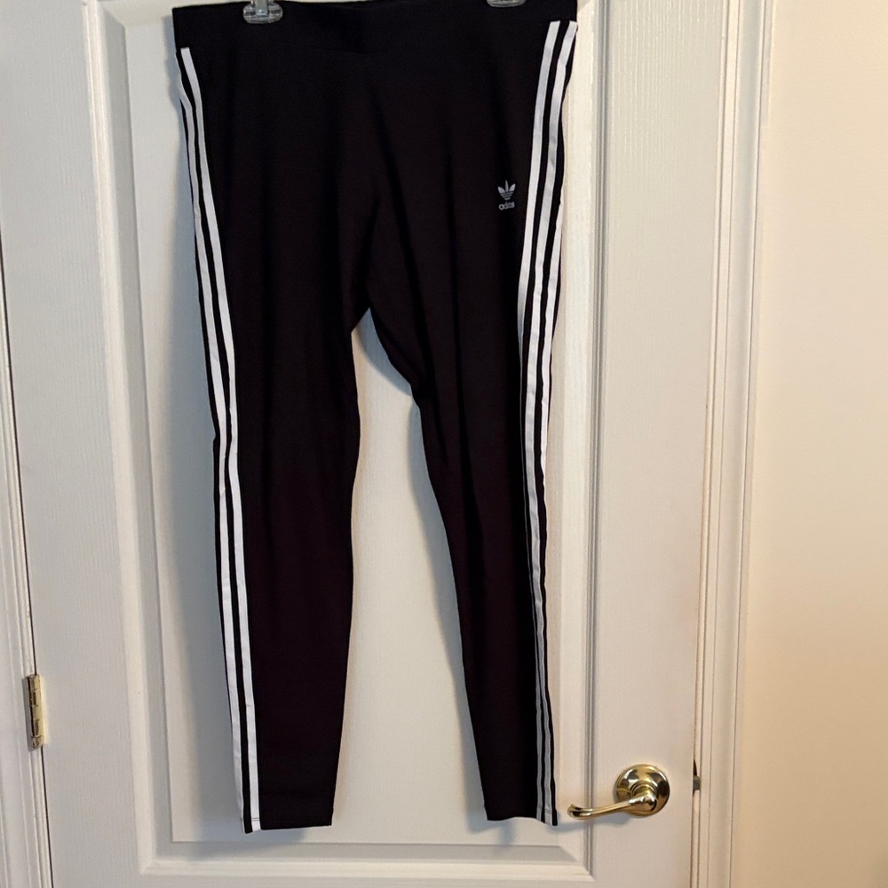adidas Black Leggings with White Side Stripes